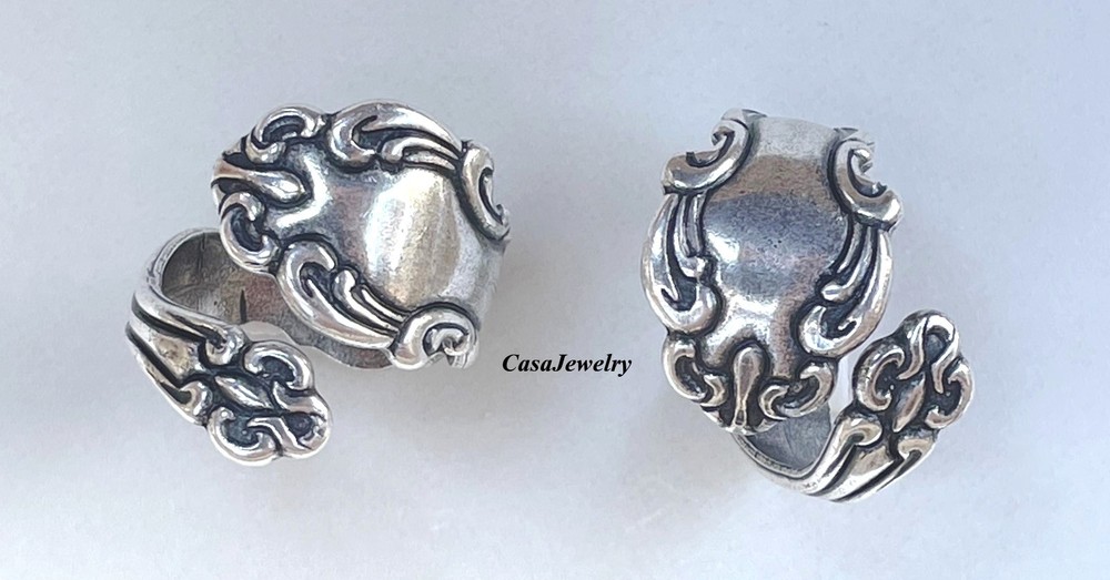#4232 ANTIQUED .925 STERLING SILVER PLATED ADJUSTABLE SPOON RING - 1pc