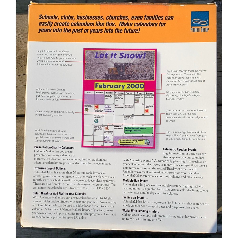CalendarMaker Software for Macintosh by Prairie Group