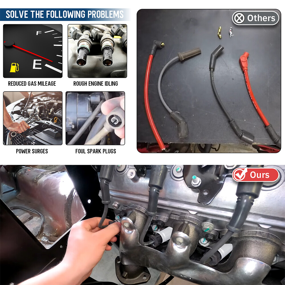 For LS GM Gen LS3 LS4 LS7 8mm Spark Plug Wires High Temp Ceramic 45 Degree Ends