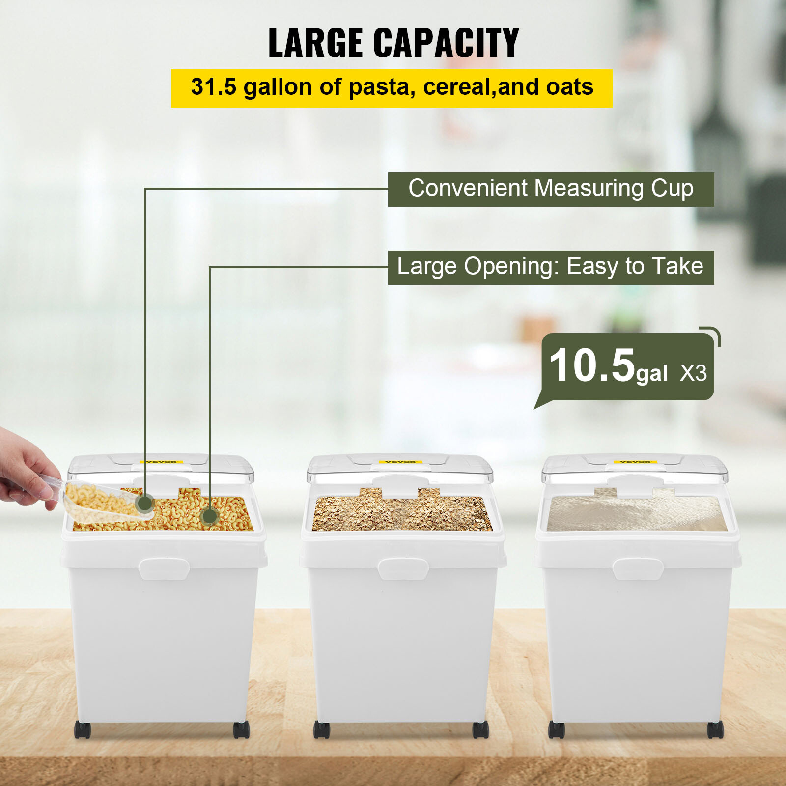 3X Ingredient Bins 10.5 Gal Ingredient Storage Bin Flour Bins On Wheels w/Scoop