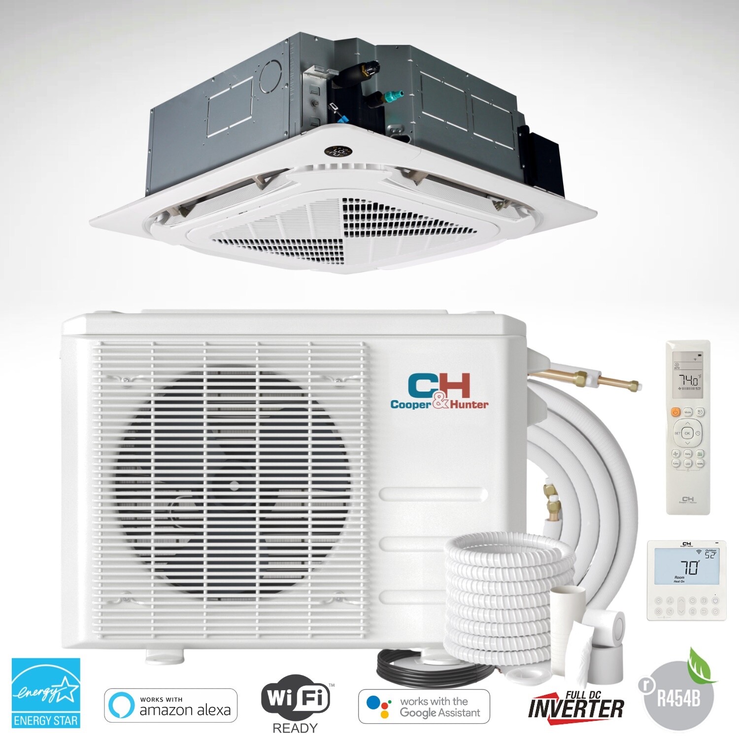 24000 - 48000 BTU Ceiling Cassette Mini Split Heat Pump Air Conditioner 230V