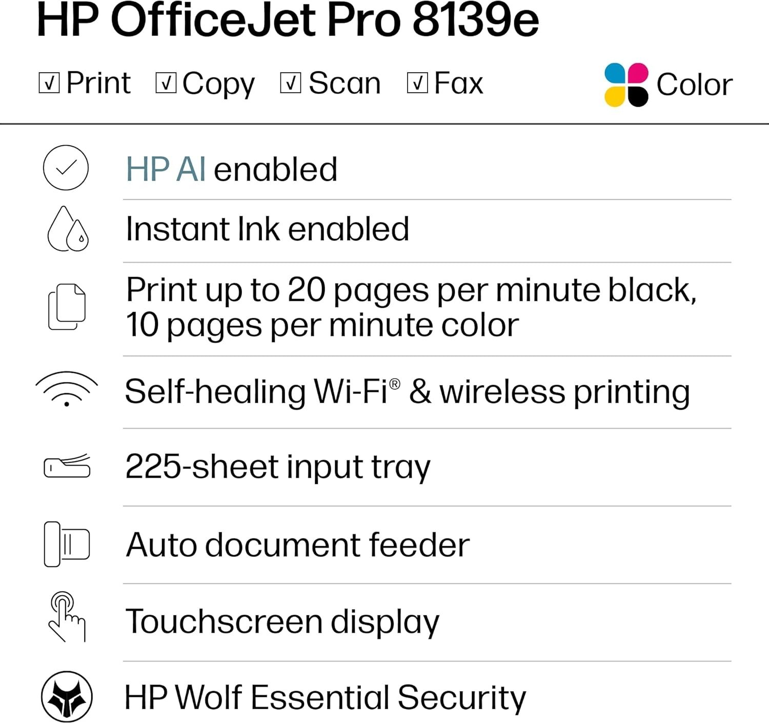 HP OfficeJet Pro 8139e Wireless All-in-One Color Inkjet Printer-Pro. Refurbished