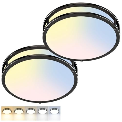 2Pack 10Inch LED Flush Mount Ceiling Lights, Dimmable 3000K 10"-2Pack Black