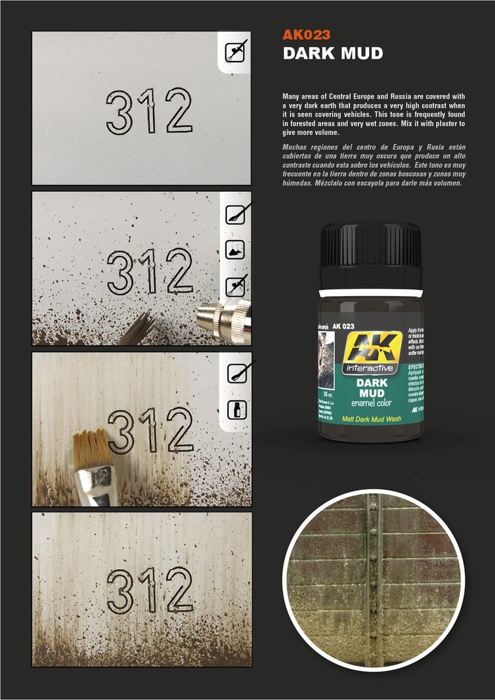 AK Interactive AK023 Weathering Dark Mud Enamel 35ml - US