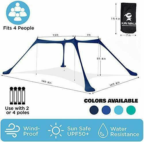 SUN NINJA Pop Up Beach Tent Sun Shelter UPF50+,Ground Pegs and Stability Poles