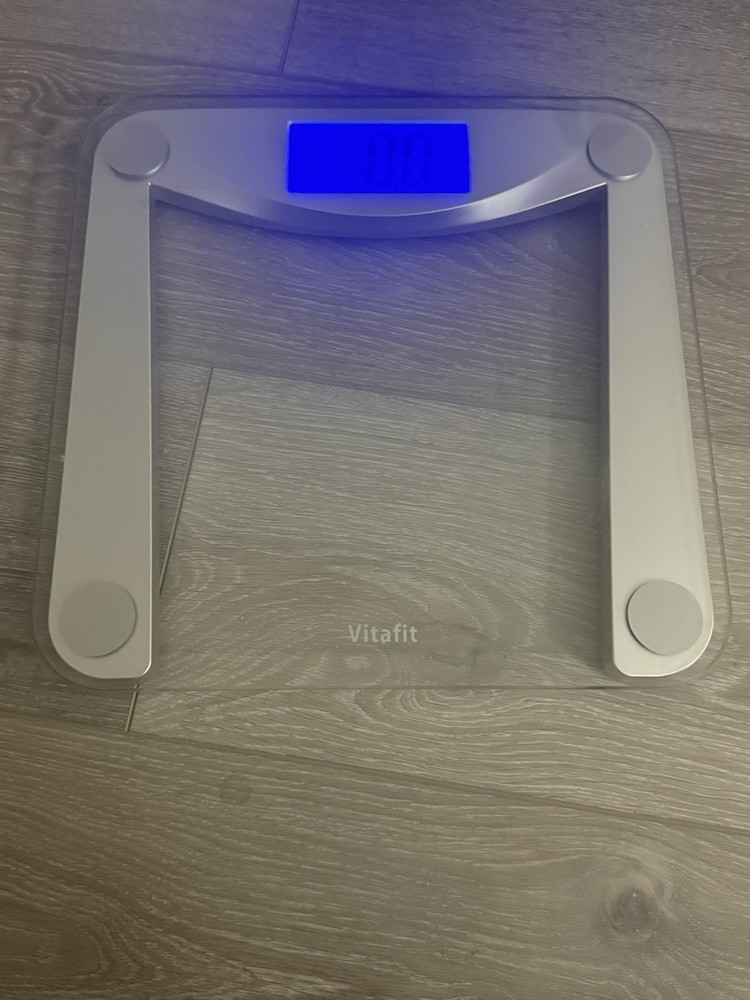 Vitafit Digital Glass Bathroom Scale Modern Silver Clear Blue Display