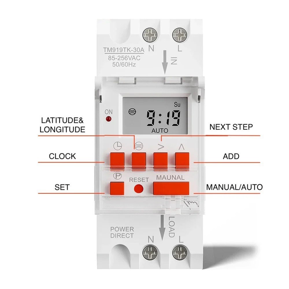 85265VAC Auto Sunrise Sunset Timer Switch 30A Supports Eight Program Settings