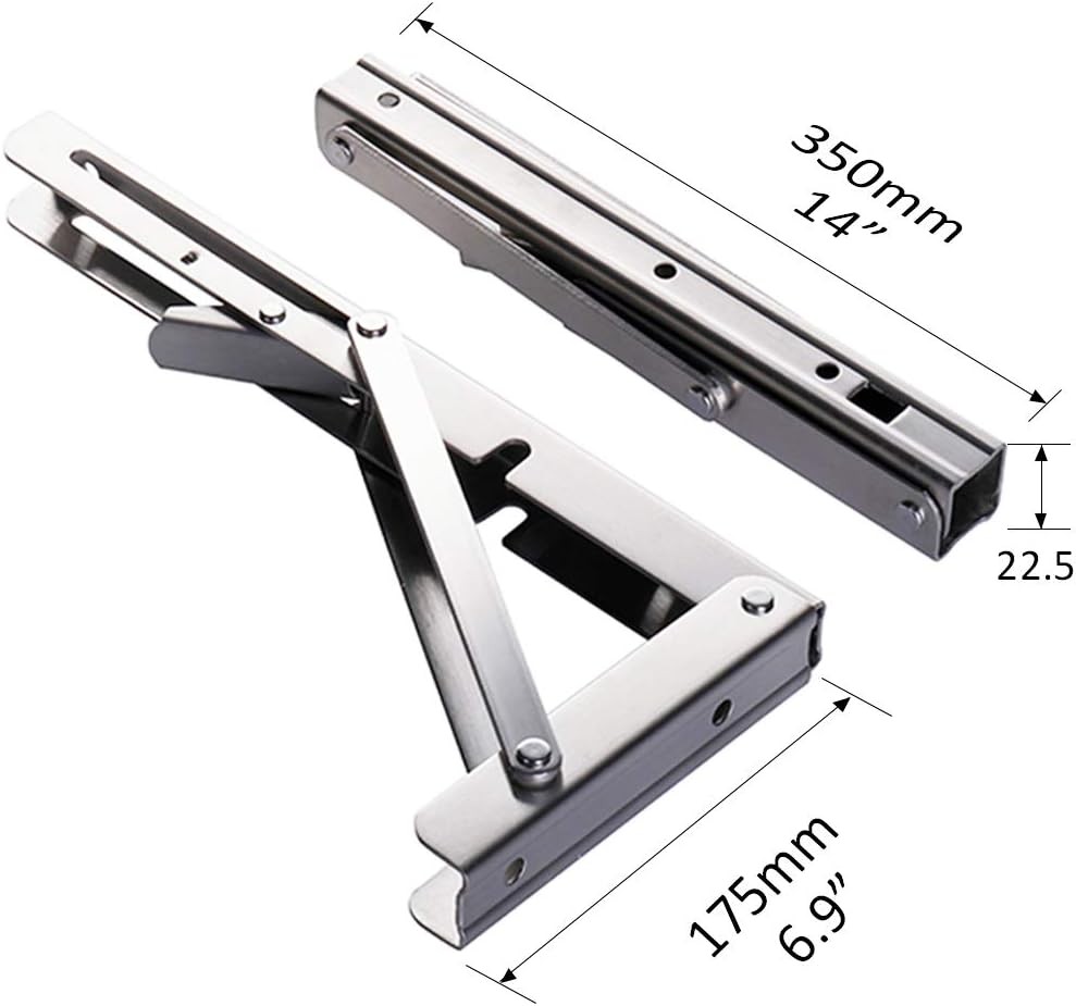 2Pcs 14" Folding Shelf Brackets Silver Wall Mount DIY Collapsible Shelf Use