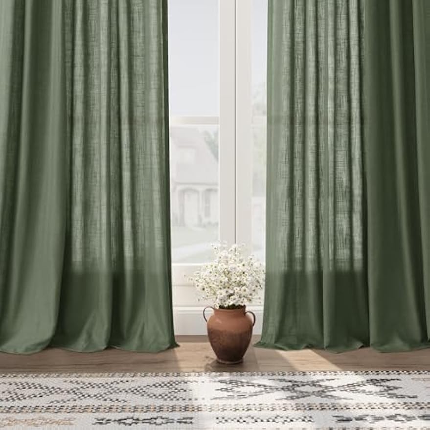 Linen curtains with back hook design, translucent, semi-transparent curtains