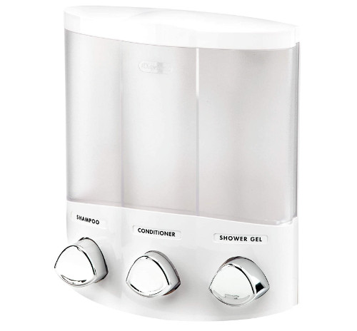 3 Chamber Shower Dispenser Shampoo Conditioner Soap Refillable Wall Mount Corner