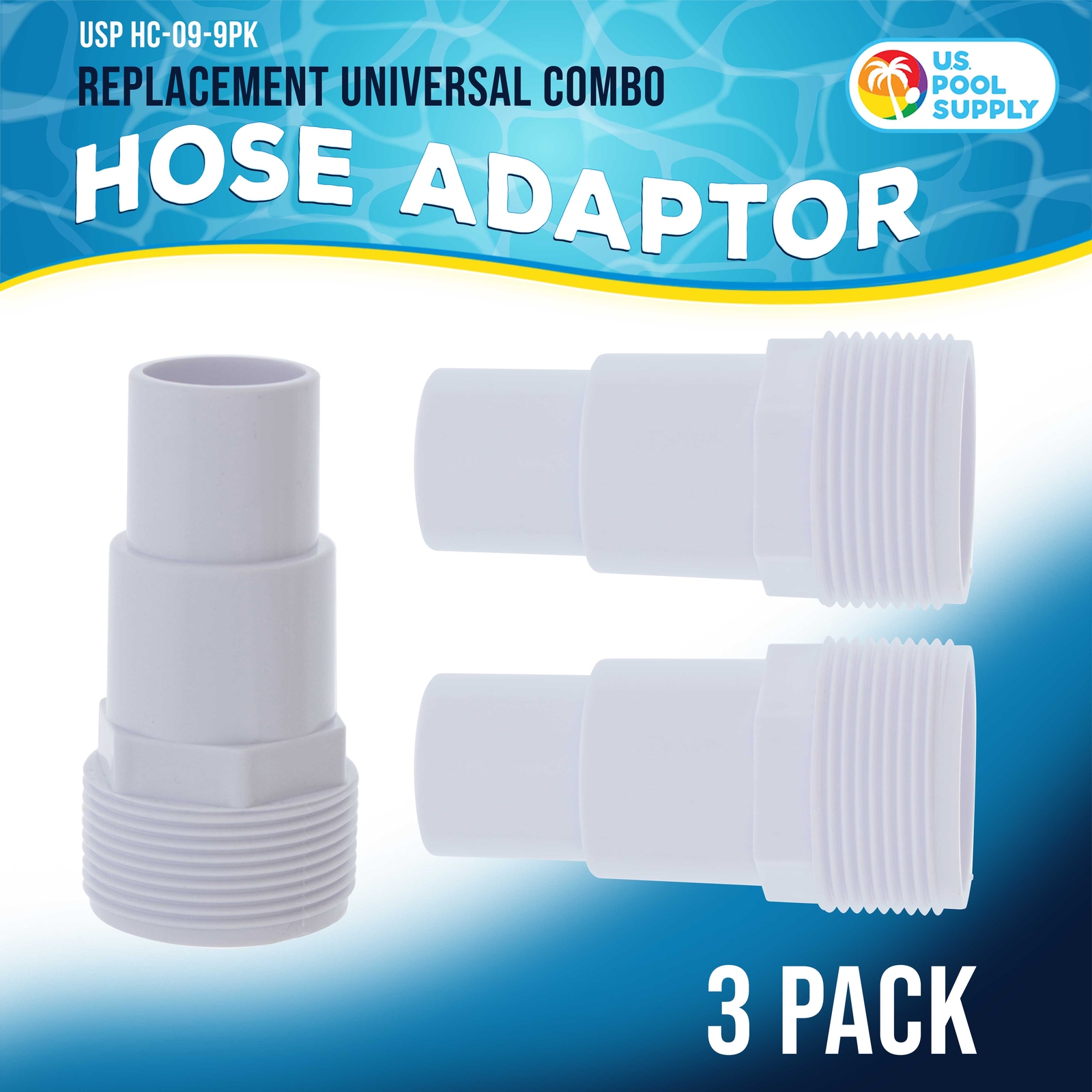 3 Universal Combo Hose Adapters, 1-1/4" or 1-1/2", Fits Above-Ground Pool Pump