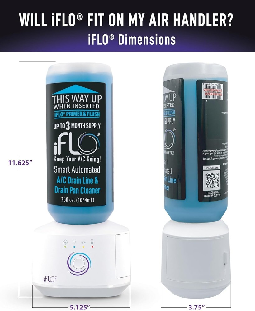 iFLO Smart Automatic HVAC Drain Cleaner - App-Controlled with 36 oz Solution