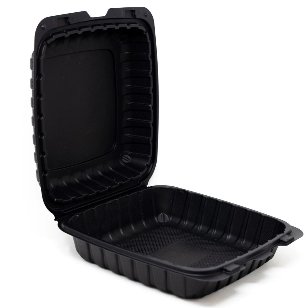 Hinged Container, Black, Vented, One Compartment, 7" x 7", 50pcs