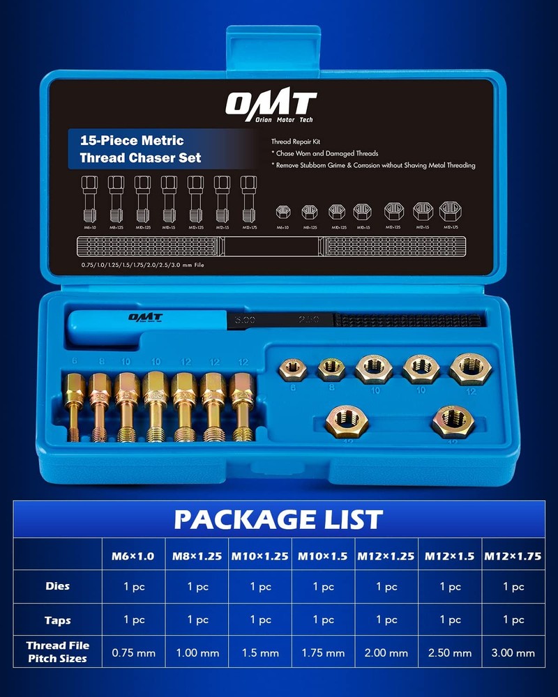 Orion Motor Tech 15 Piece Metric Thread Chaser Set, Master