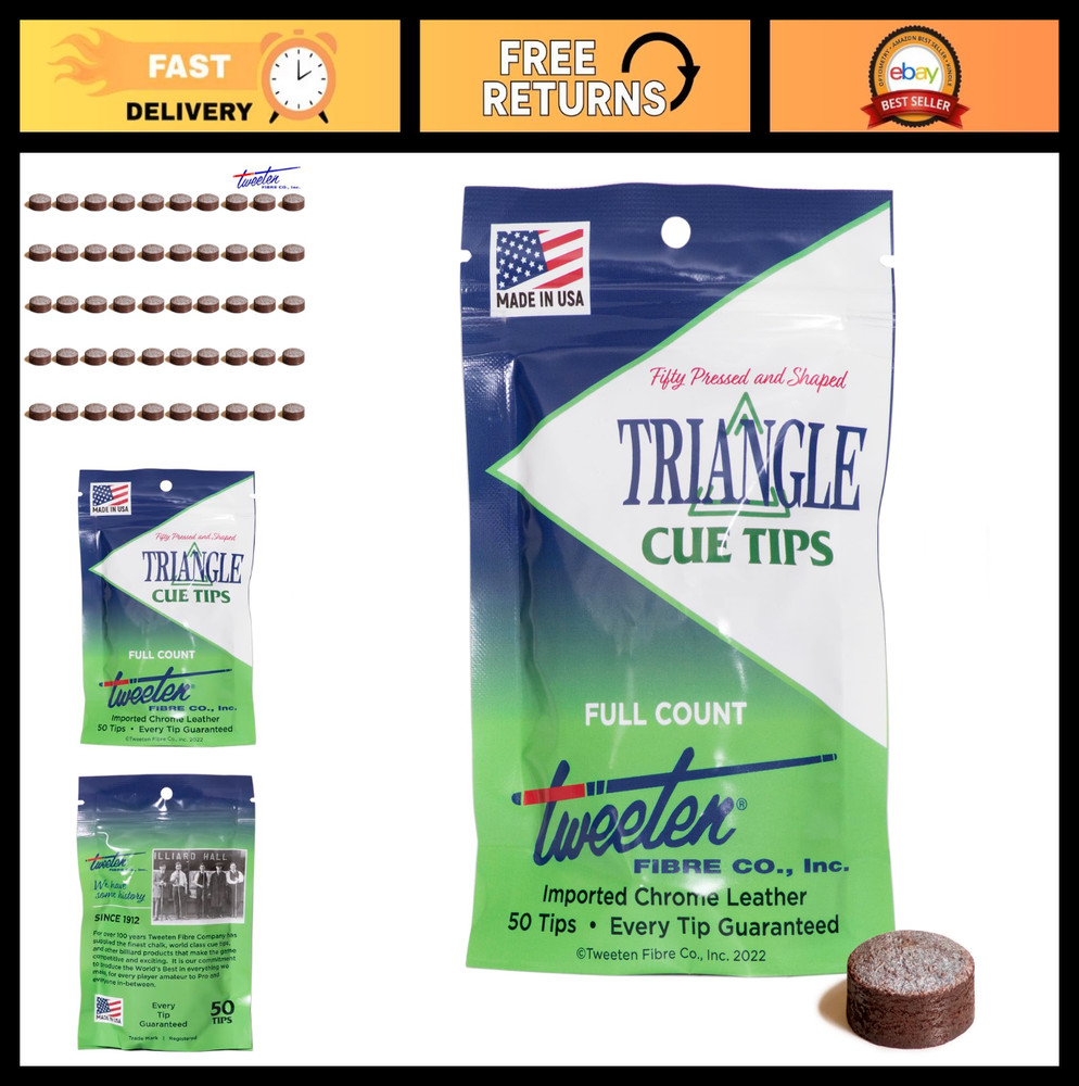 Triangle Billiard Pool Cue Tips - 50 Pack - Choose Size - High Quality, Durable
