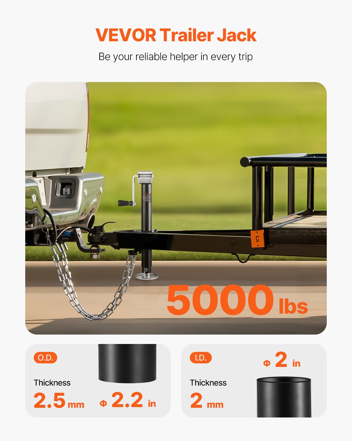 VEVOR A-Frame Trailer Jack 5000 lb Bolt-On Tongue Jack, New