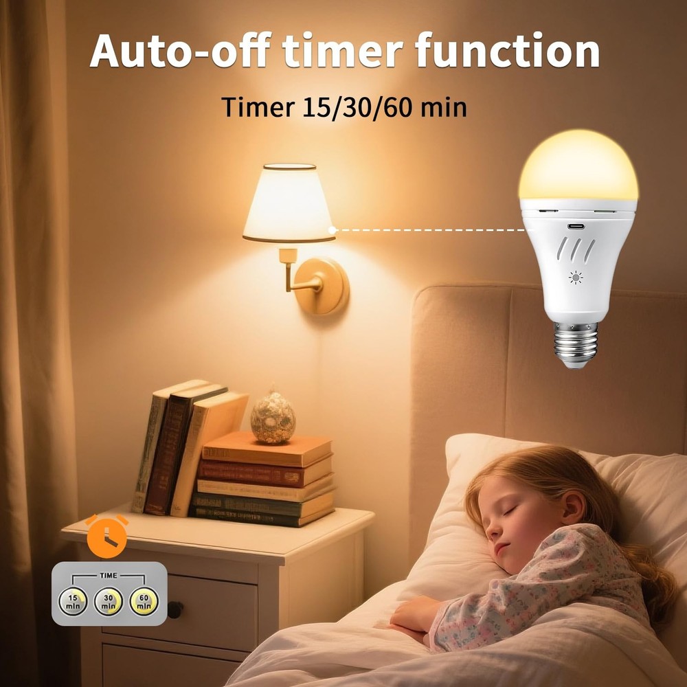 A19 Rechargeable Light Bulbs with Remote,USB & E26 Socket Dual Charging,3 Col...