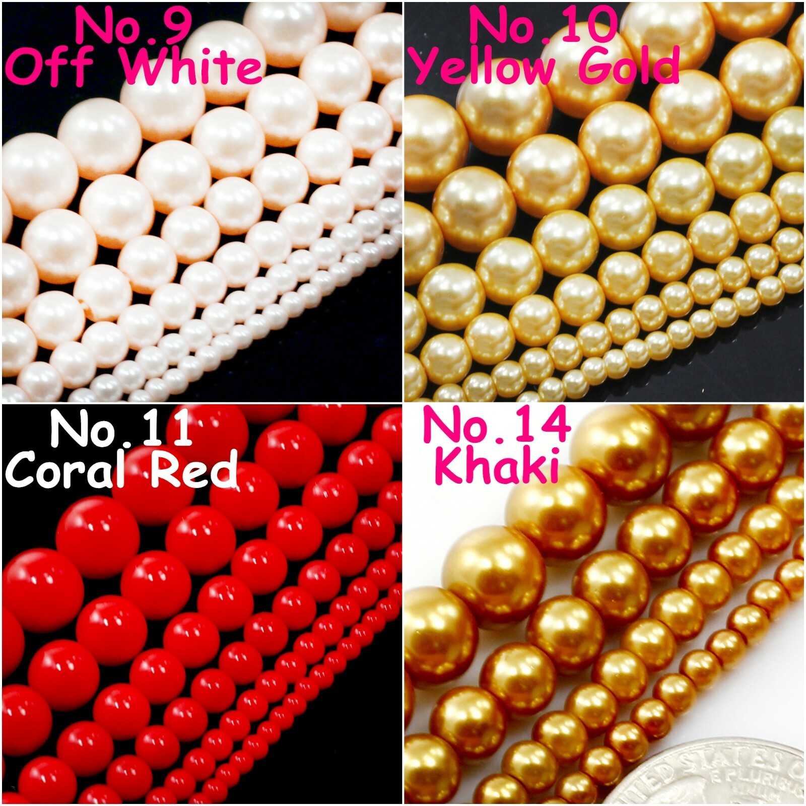 High Quality Glass Pearl Round Spacer Loose Beads 3mm 4mm 6mm 8mm 10mm 12mm 15"
