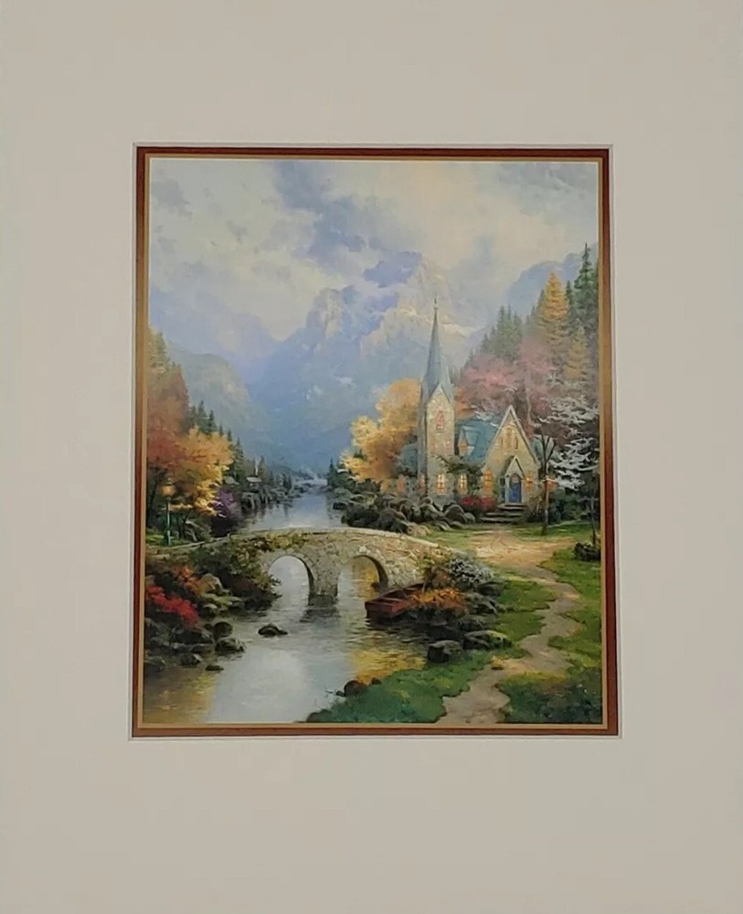 Thomas Kinkade The Mountain Chapel Matted Print 11 x 14 With COA