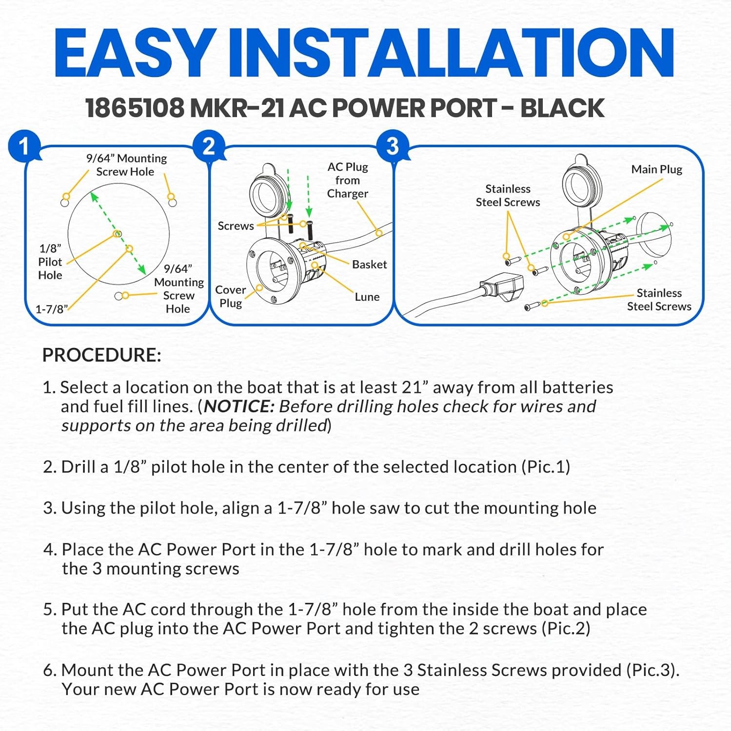1865108 MKR-21 AC Power Port for Minn Kota Onboard Chargers, w/Cover, Black