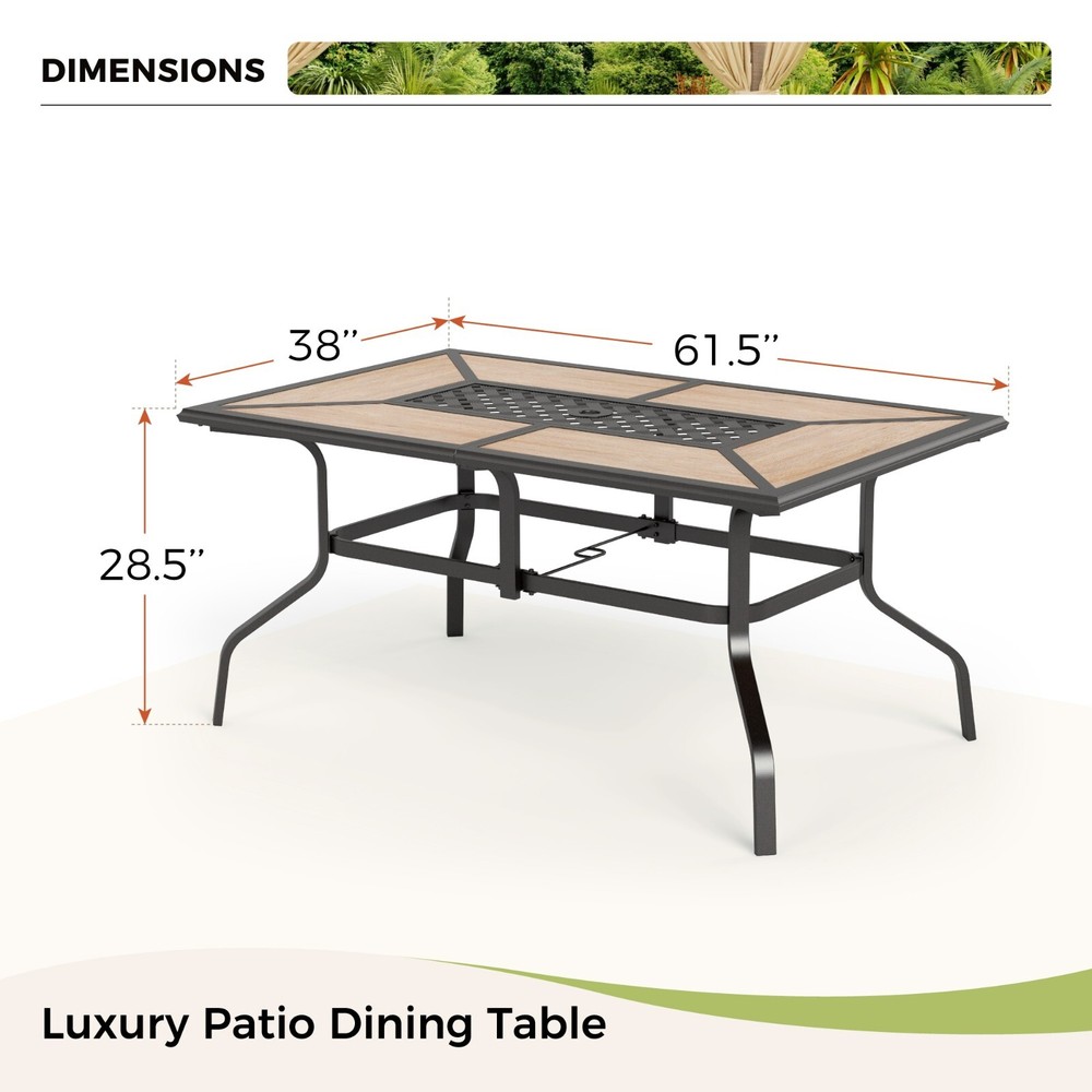 Outdoor Dining Table with 1.6''-2'' Umbrella Hole Patio Dining Table Rectangular