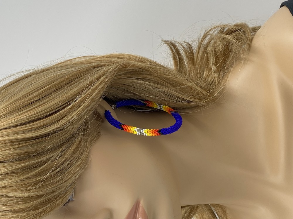 Handmade beaded Deep Blue Lever back Hoops