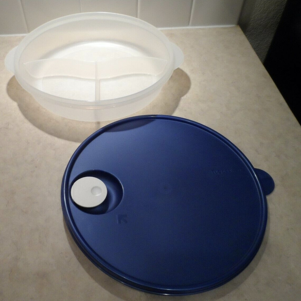 Tupperware Crystalwave Microwave Divided Dish Indigo Blue Large 11" New