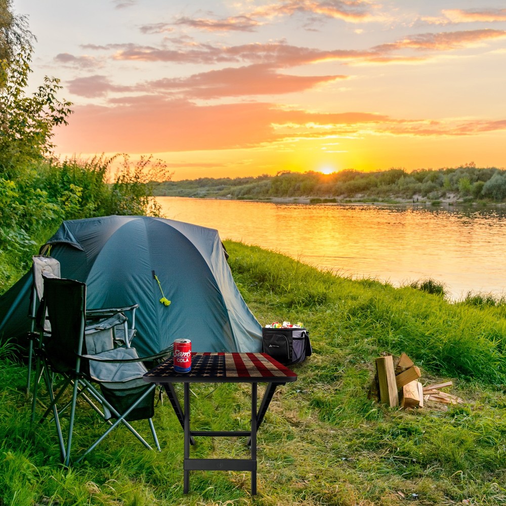 19-Inch Plastic Folding Outdoor Camp Side Table, Flag Print