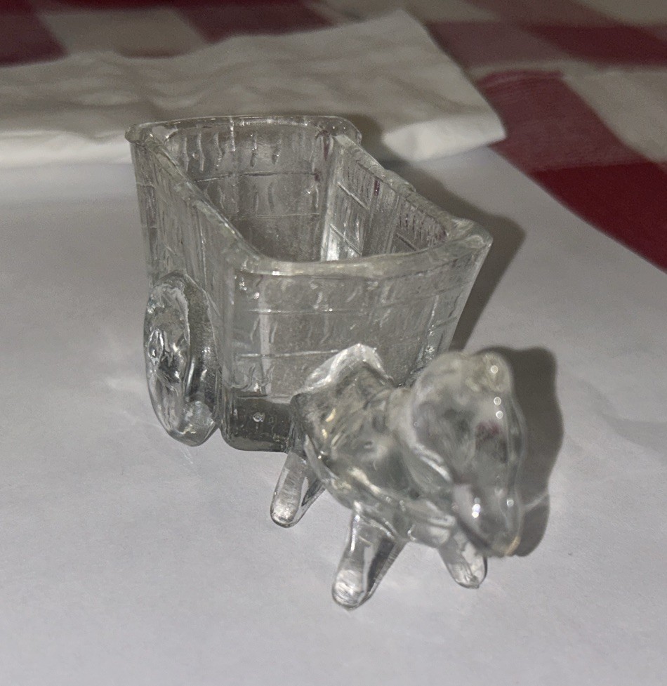 Antique Glass Candy Container Burro Pulling A Wagon
