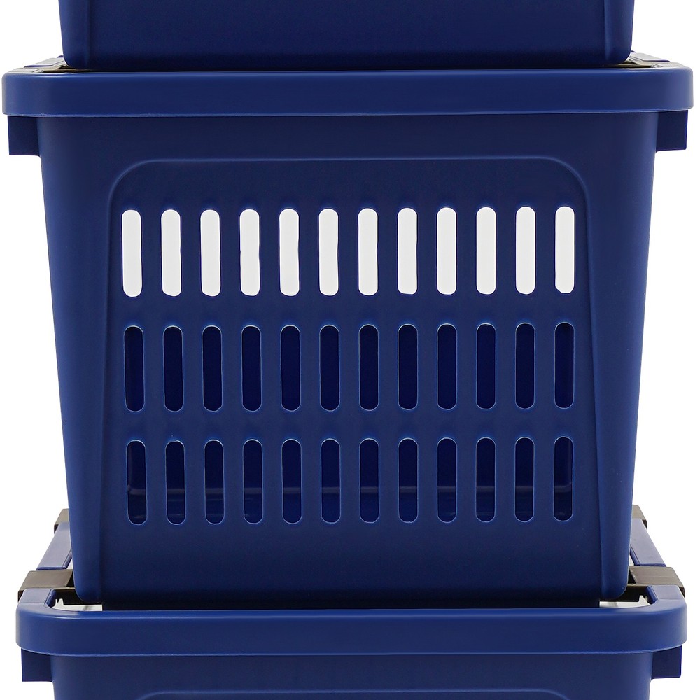 4pcs Fruit Stackable Storage Baskets Blue Pp Odorless Storage Cubes With Rollers