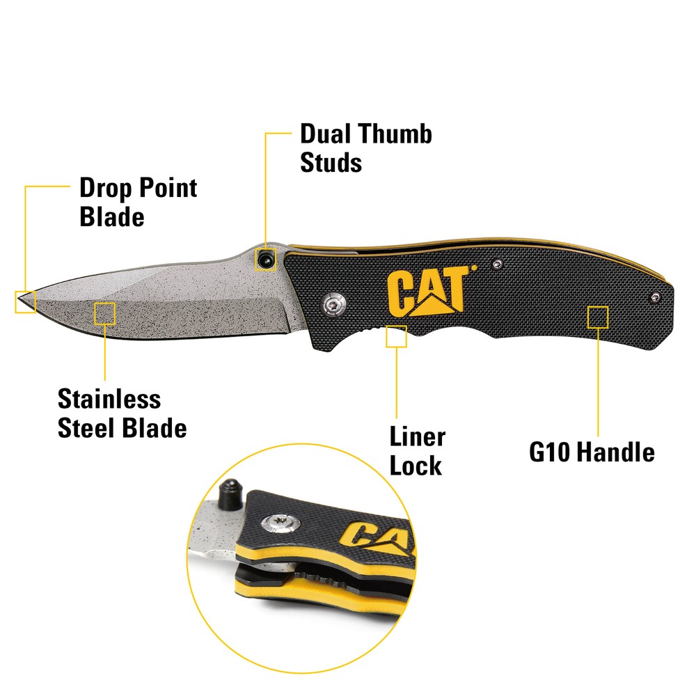 Cat 7-5/8 Inch Drop Point Folding Knife - 980002