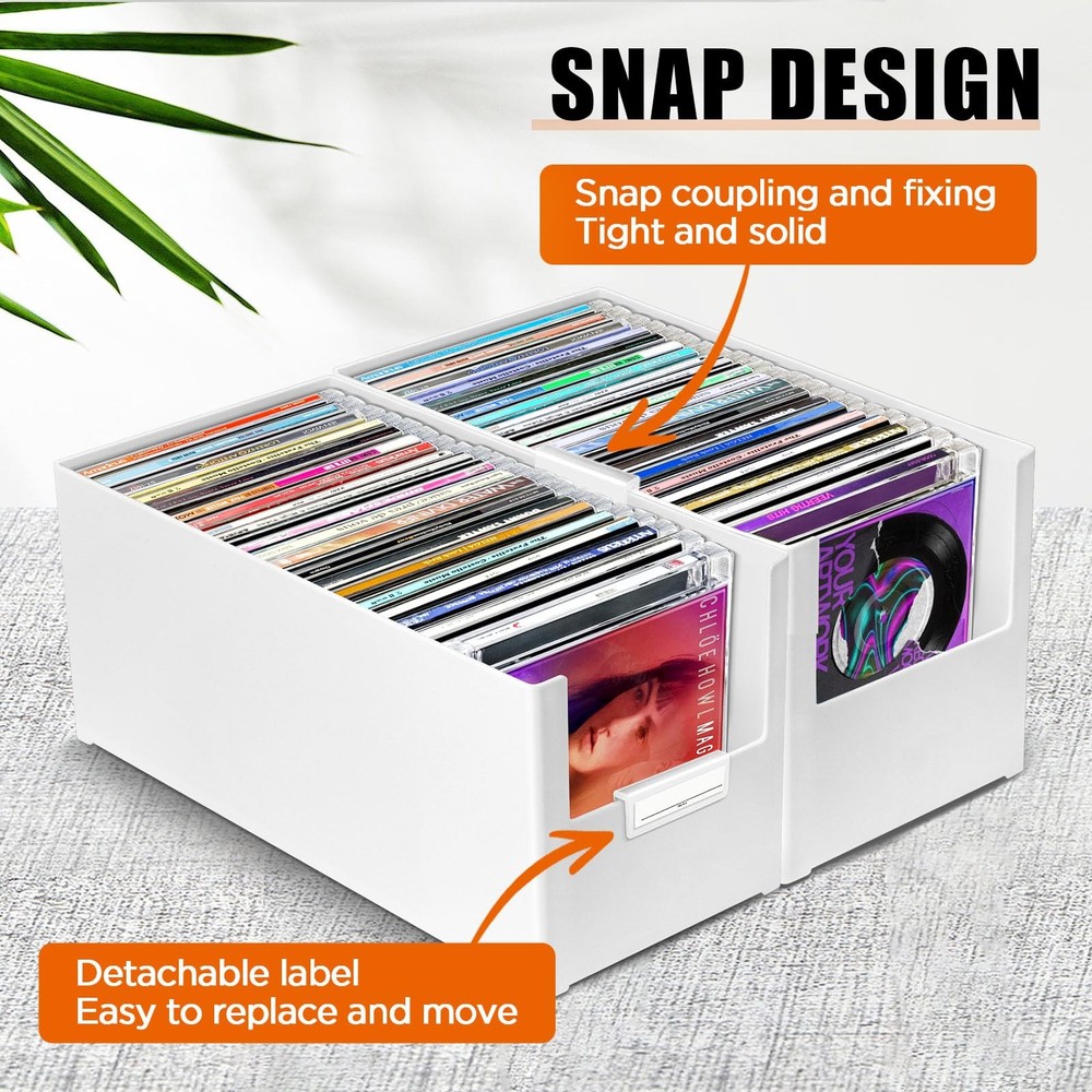 CD Storage Box Stackable Plastic CD Organizer Hold Up to 25 CDs CD Storage Ca...