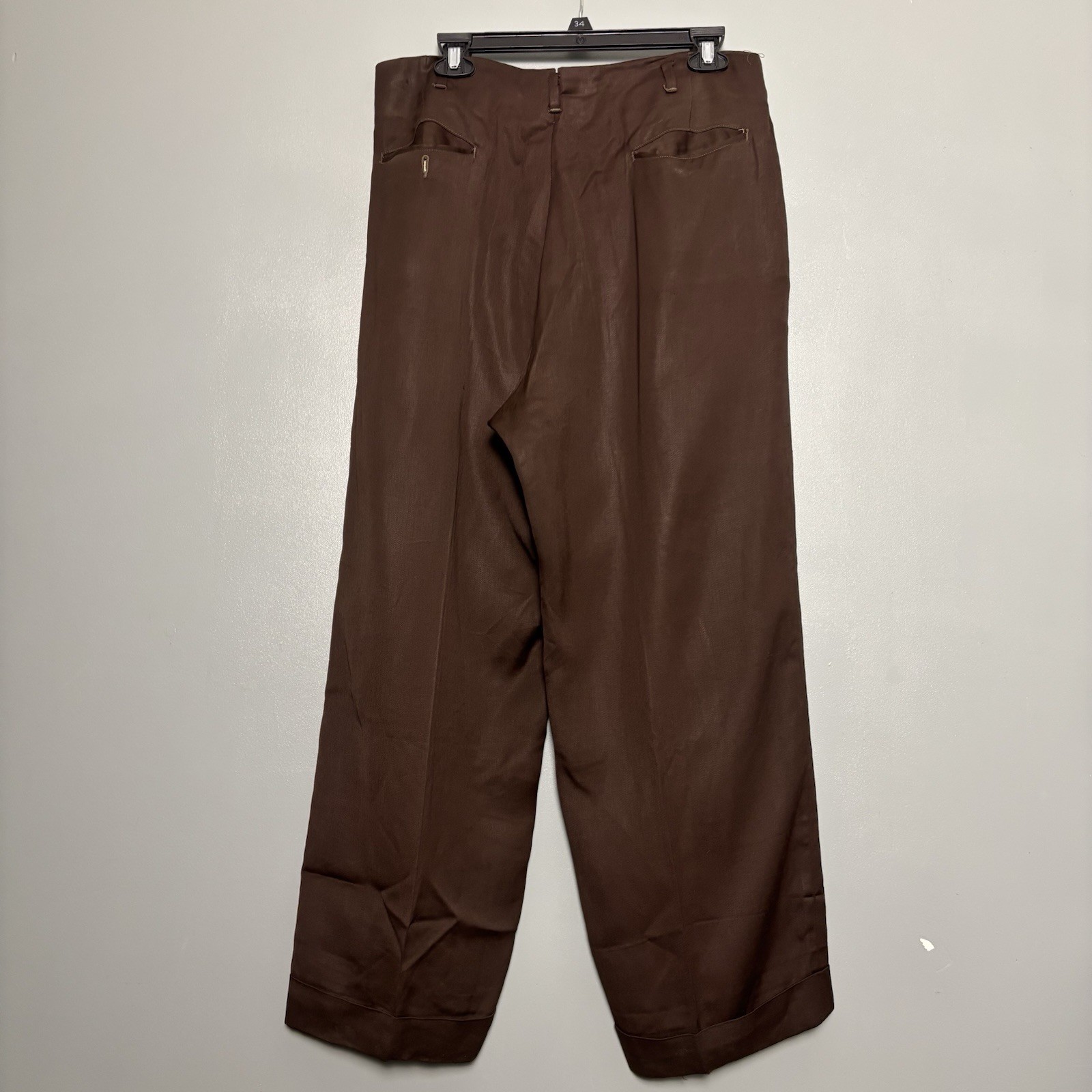 Vintage 1940s Men’s Brown Relaxed Fit Trouser Pants No Tags Large 34 36 Prentice