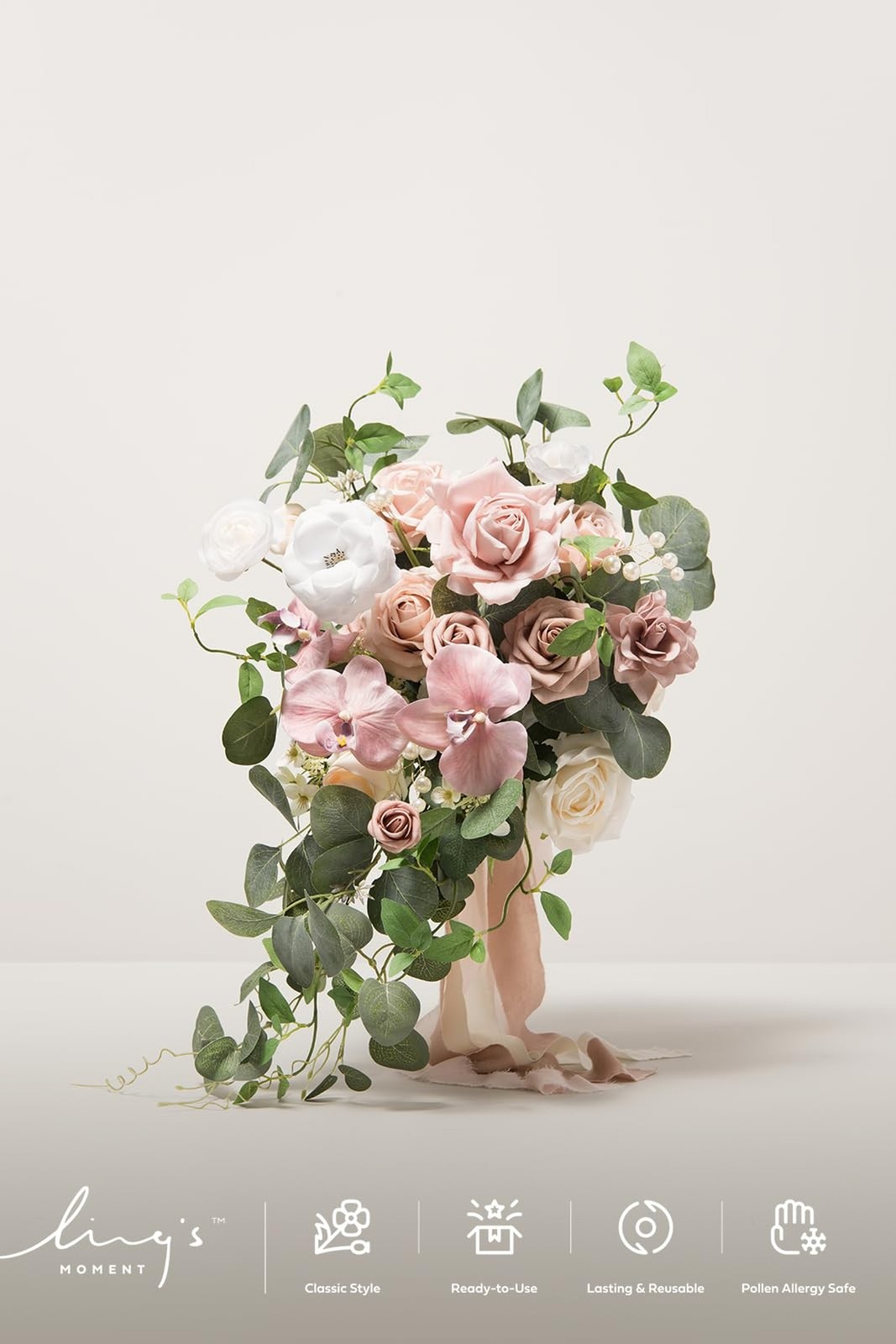 Ling's moment Pink Bridal Bouquet for Bride, Dusty Rose Wedding Bouquets for ...