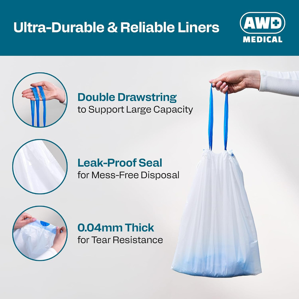 100 PACK - Commode Liners with Absorbent Pads - Adults Commode Bag Compatible wi