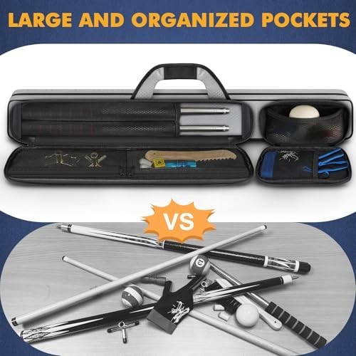Durable Pool Cue Case 2x2 - Holds 2 Sticks, Accessory Pockets, Shoulder Strap