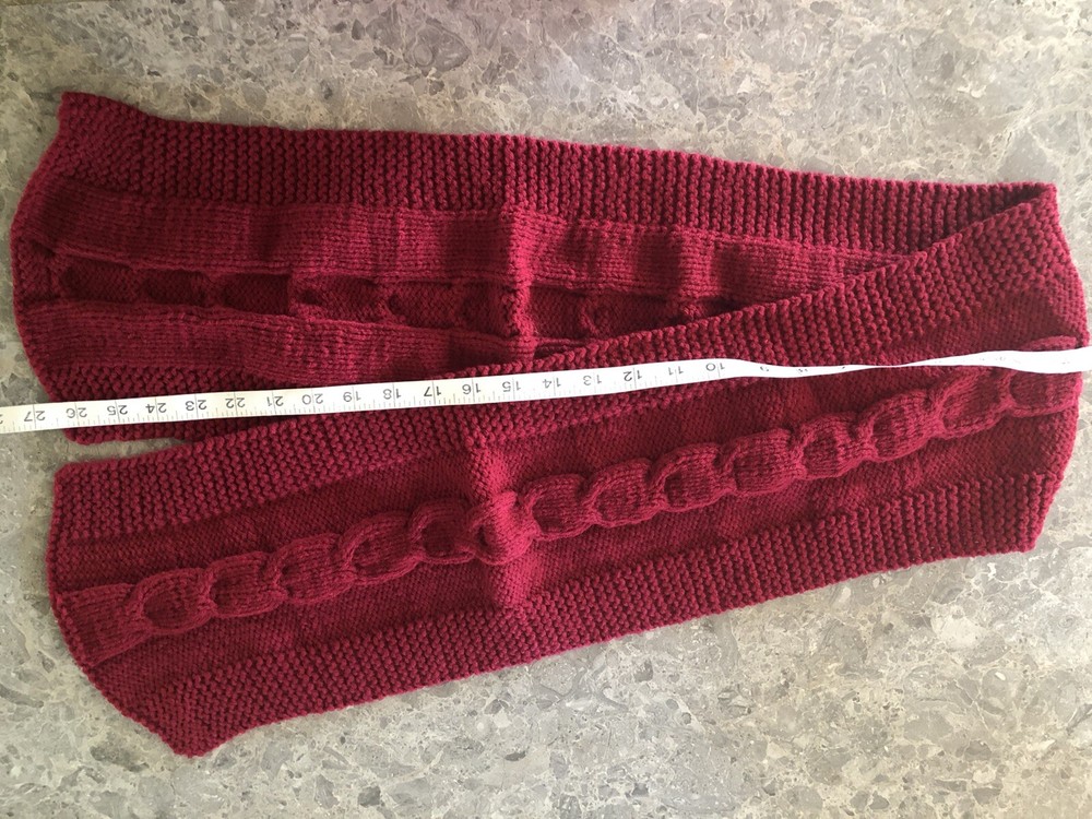 Hand Knitted Red Scarf Shawl Cable Pattern Wool Blend
