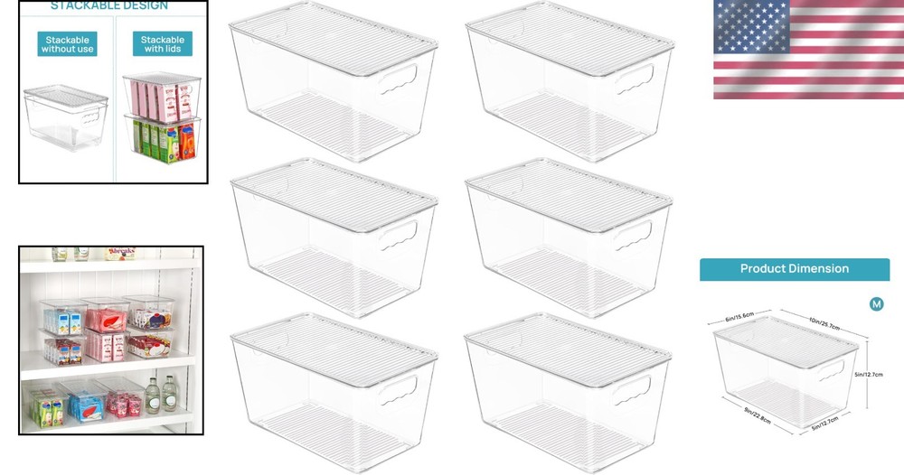 6 Pack Clear Stackable Storage Bins with Lids - Perfect for Home Organization