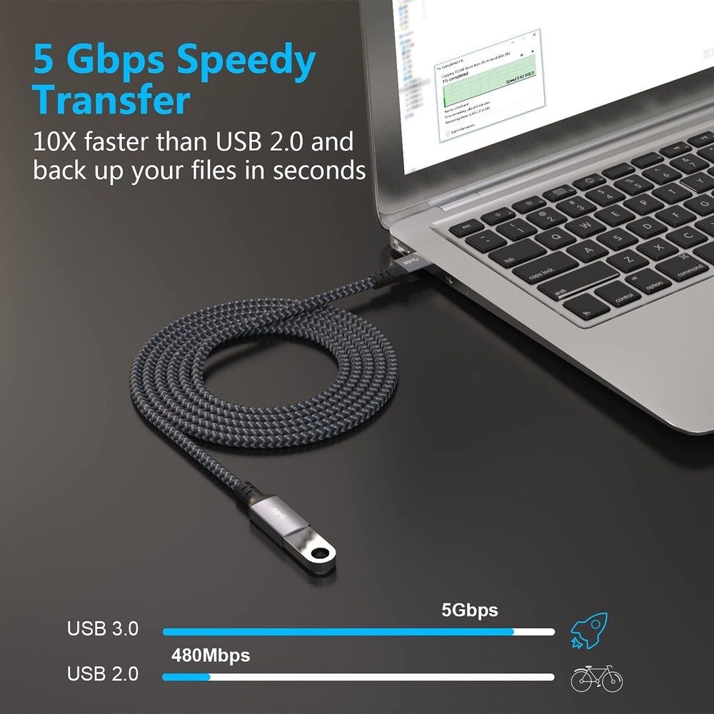 Hisatey USB Extension Cable 20 ft- USB3.0 Cable,Durable 20FT, Grey