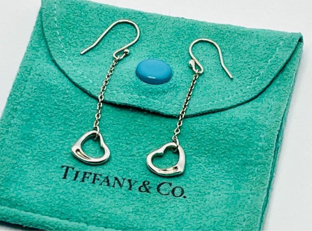h518 Excellent condition Tiffany & Co. Open Heart Drop Hook Earrings 925