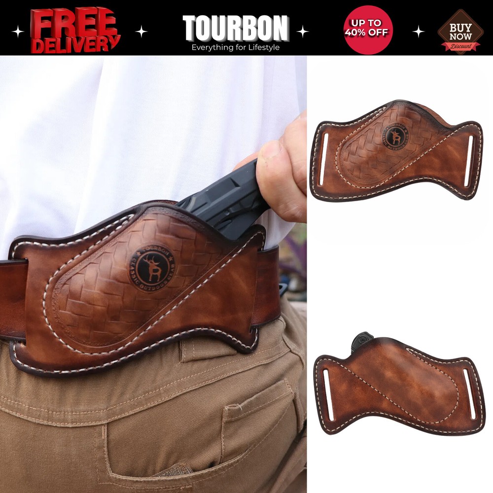 TOURBON Leather Folding Blade/Fixed Knife Sheath EDC Compact Tools Belt Pouch