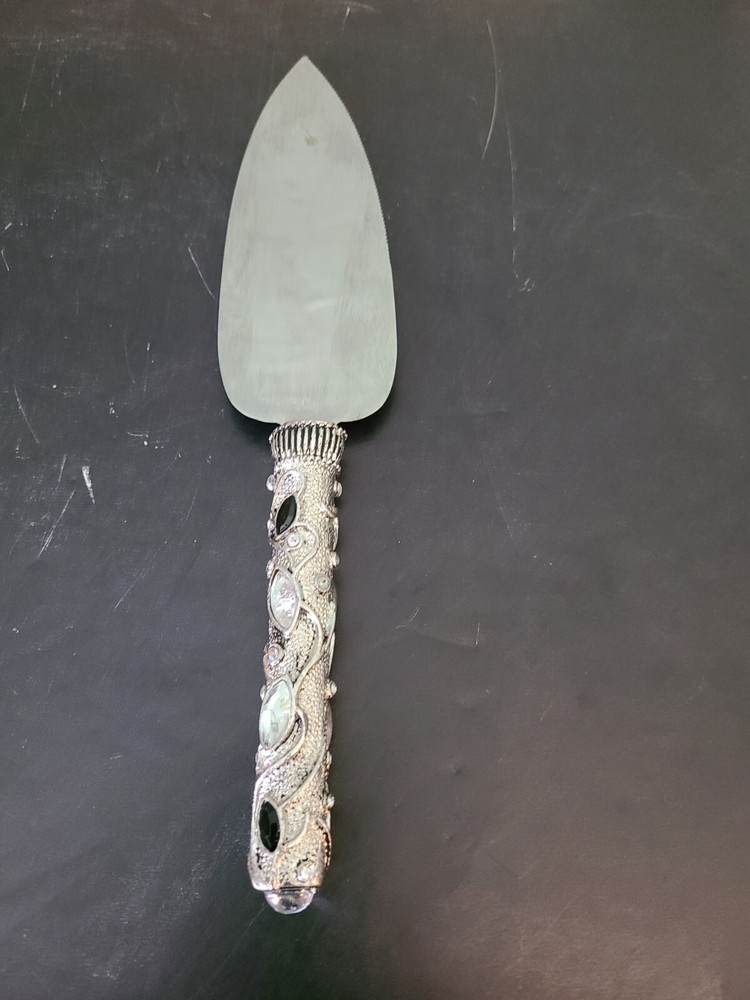 Vintage Silver Gem Encrusted Handle 10.25" Cake Cutter Server