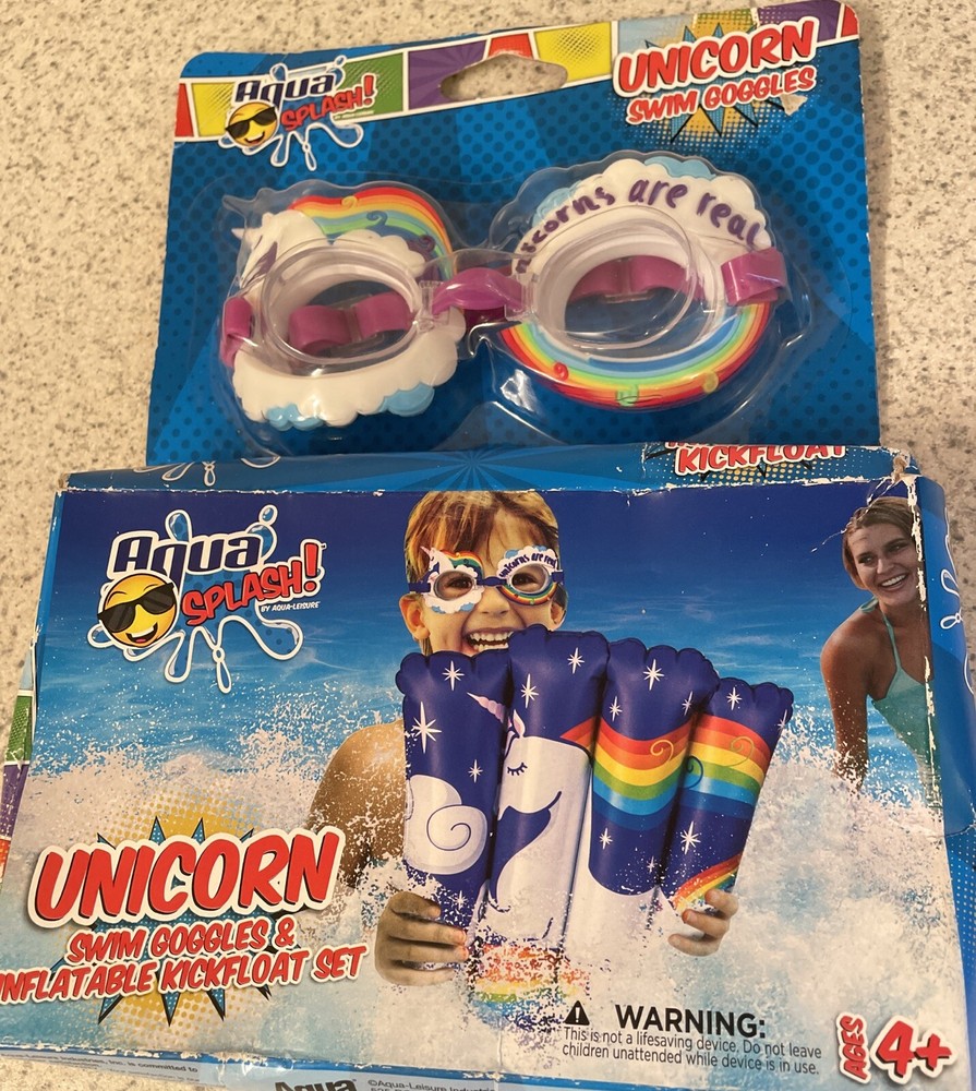 Unicorn Swim Goggles & Inflatable Kickfloat Set Aqua Splash 4+