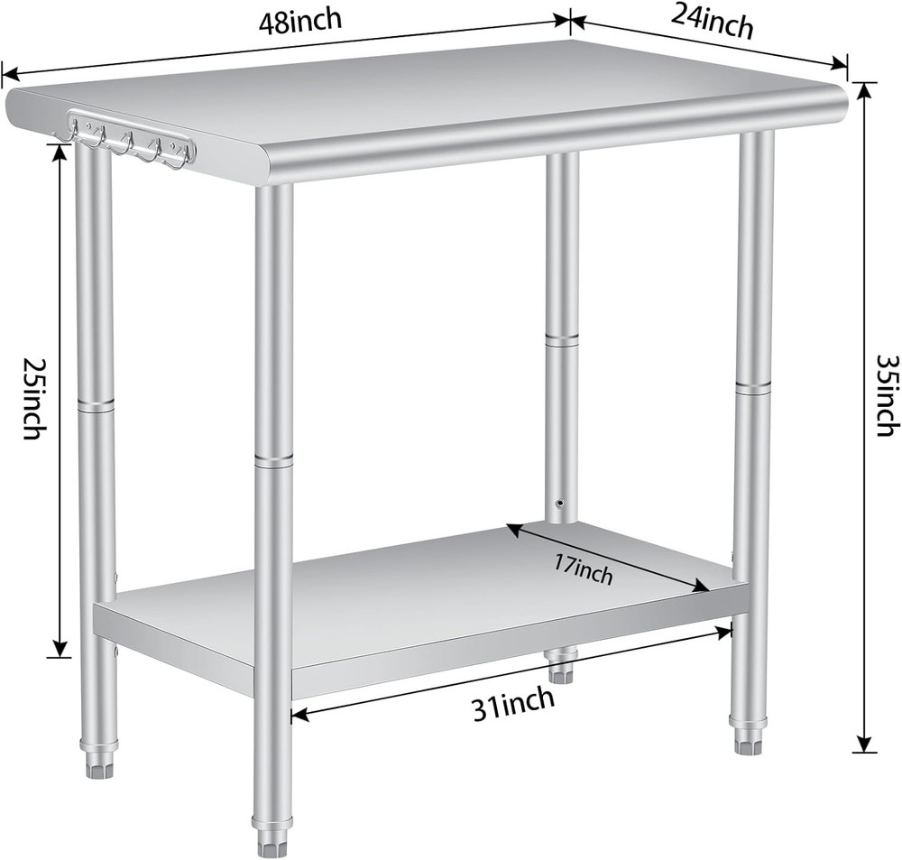 48" Stainless Steel Table – Prep Island, Workshop, Garage, Foldable & Easy Clean