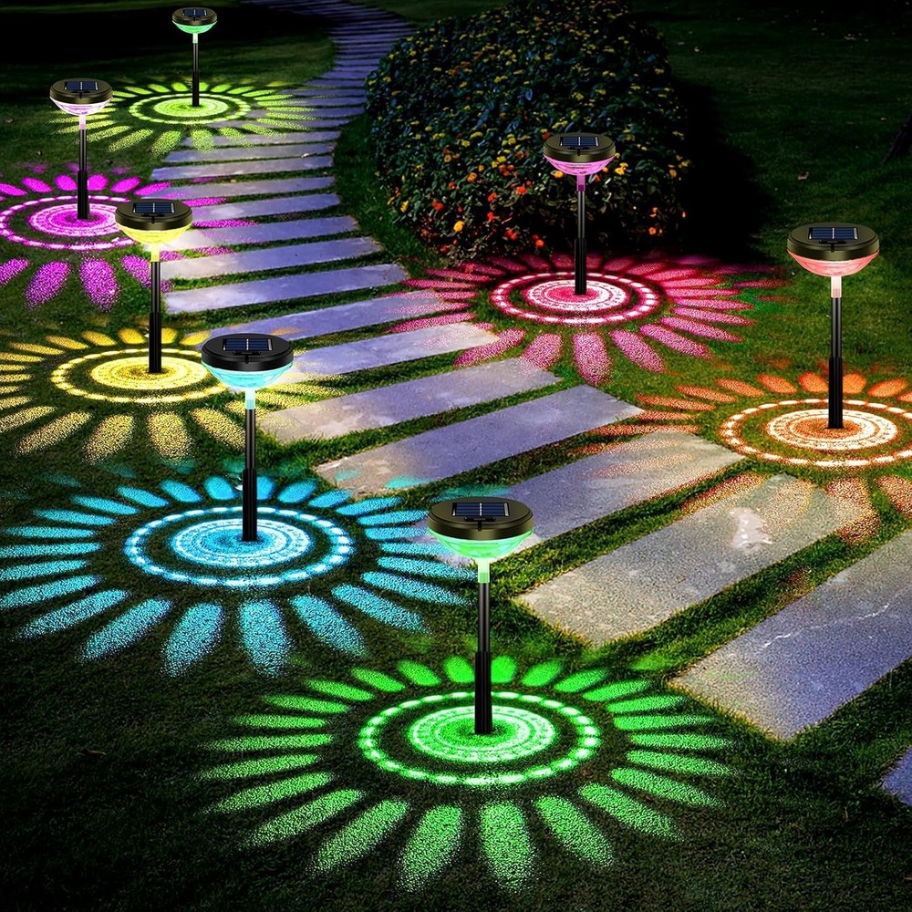 2/8 Pack Solar Pathway Lights, Multicolor & Warm White LED, IP67 Waterproof