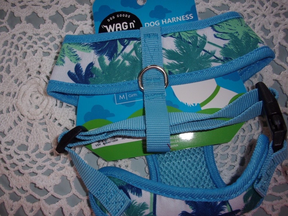blue PALM TREE Bow T-STRAP Dog Harness S Small