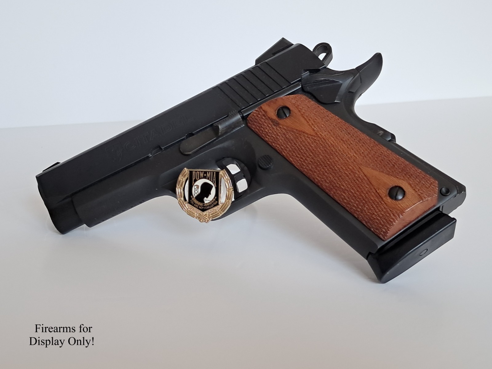 Handgun Firearm Gun Safe Shelf Display Rod - 1 & 1/8" POW*MIA Enamel Topper