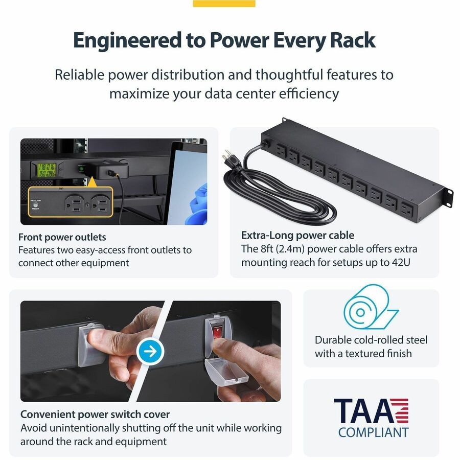 StarTech 12-Outlet Horizontal Rack Mount Metered PDU (12nm8rackmountpdu)