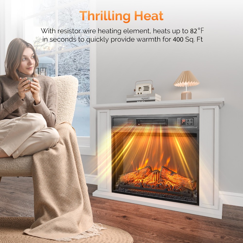23" Embedded Electric Fireplace Insert Heater with 6 Colors Flame Effect, Remote
