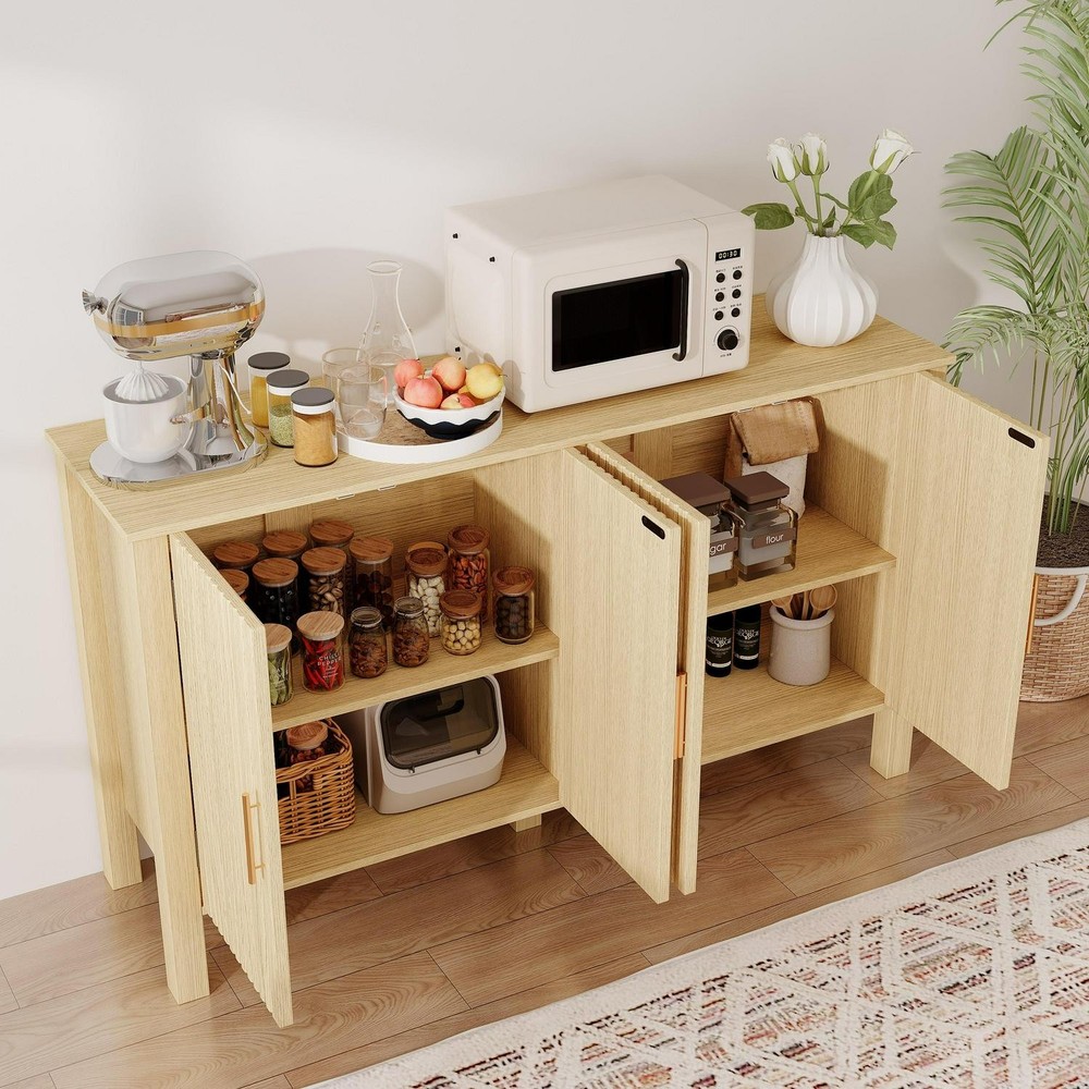 EROMMY Modern Fluted Sideboard Buffet Cabinet, Solid Wood Console Table With For